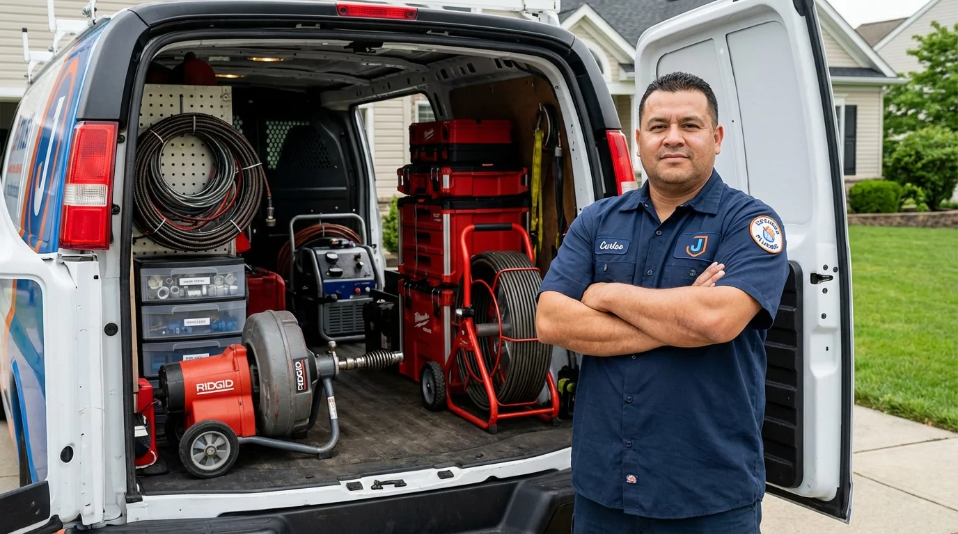 Professional drain cleaning equipment and Johns Plumbing LLC plumber in Chisholm