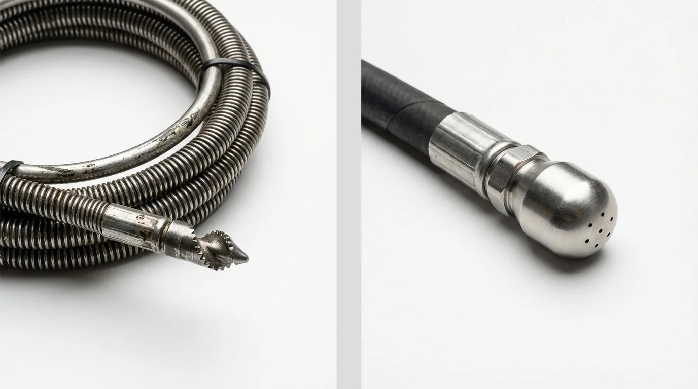 Drain snake cable and hydro jetting nozzle used for drain cleaning in Chisholm, MN