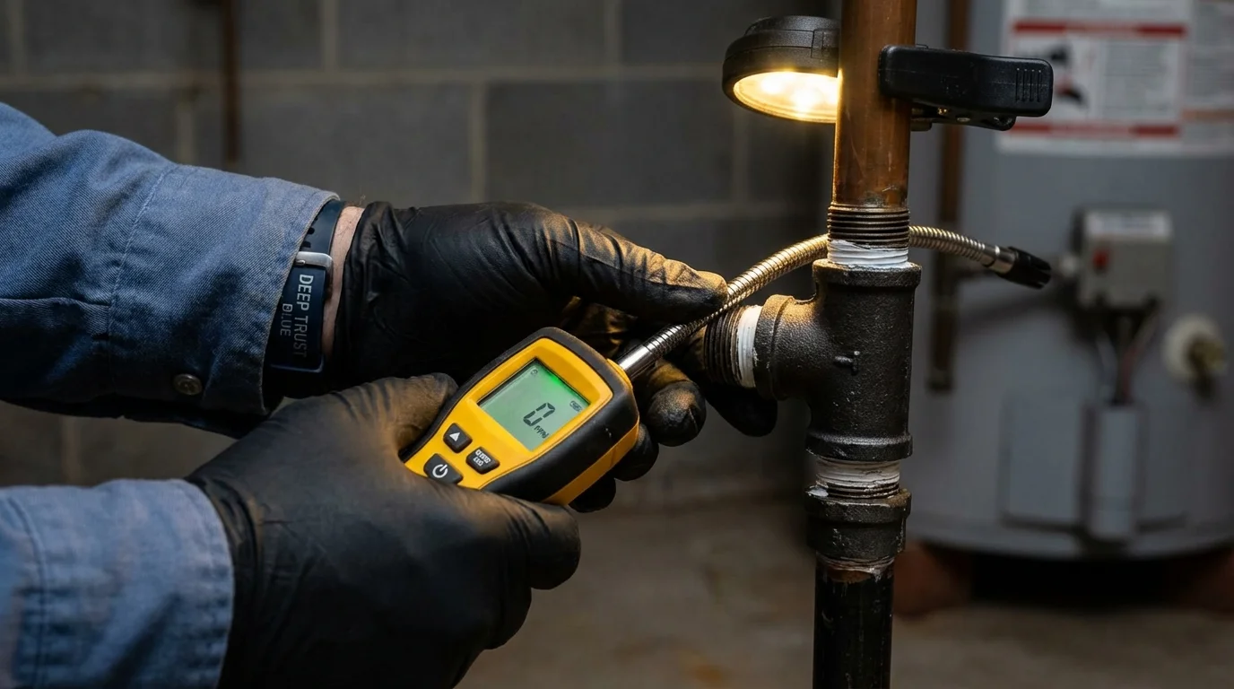 Gas leak detection with electronic sniffer by Johns Plumbing LLC in Chisholm