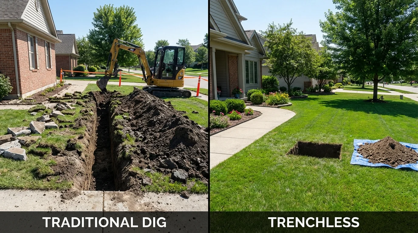 Trenchless sewer repair with minimal yard damage versus traditional excavation in Chisholm, MN